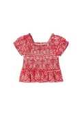 Printed Smocked Top, Red